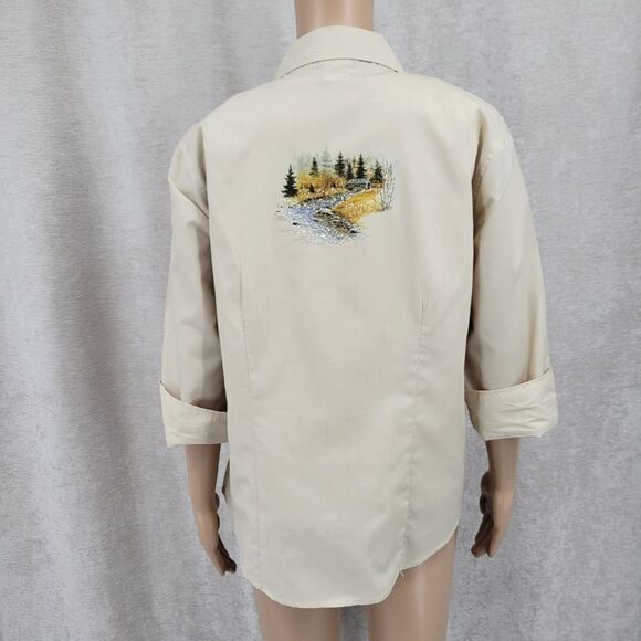 Las Olas Vintage Button Down Shirt Blouse Tank Matching Set Winter Barn Scene - Picture 8 of 12